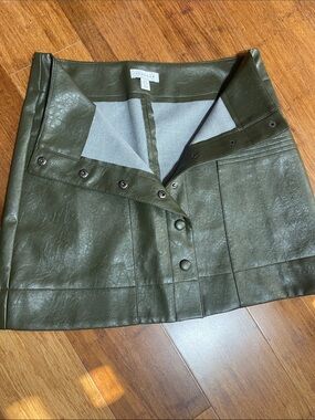 Topshop Olive Green Faux Leather Snap-Front Mini Skirt